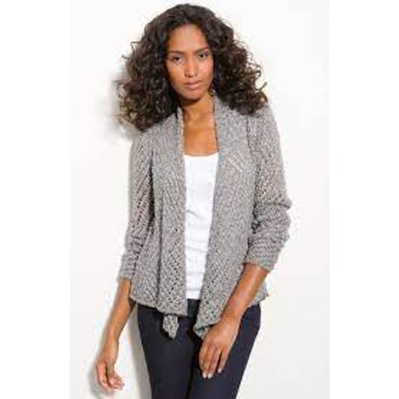 Eileen Fisher Eco Pebble Ash Cardigan Wool Alpaca Open Knit Gray Women Medium - Picture 1 of 12